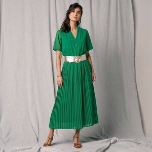 Blancheporte Dlouhé šaty s plisováním a krátkými rukávy zelená 52