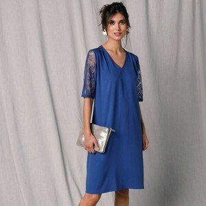 Blancheporte Krátké šaty z krepu a krajky modrá 42