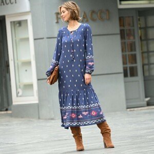 Blancheporte Dlouhé šaty s folkovým vzorem indigo/červená 40