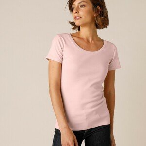 Blancheporte Jednobarevné tričko s krátkými rukávy, bio bavlna růžová pudrová 34/36
