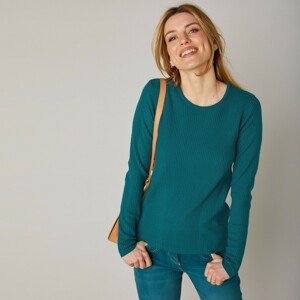 Blancheporte Žebrovaný pulovr s kulatým výstřihem zelená jedlová 42/44