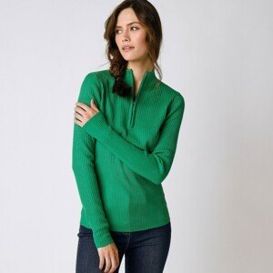 Blancheporte Žebrovaný pulovr se stojáčkem na zip zelená 34/36