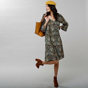 Blancheporte Šaty s potiskem a pagodovými rukávy khaki/medová 48