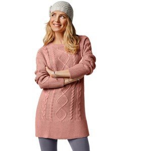 Blancheporte Tunikový pulovr s copánkovým vzorem růžové dřevo 42/44
