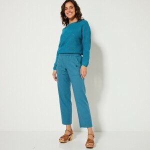 Blancheporte 7/8 rovné kalhoty s pružným pasem paví modrá 42