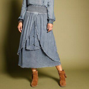 Blancheporte Volánová asymetrická sukně modrá džínová 50