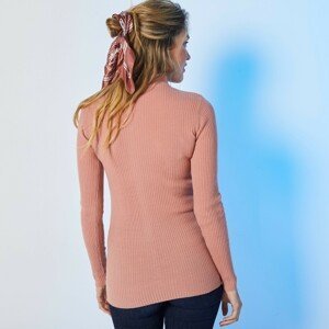 Blancheporte Žebrovaný pulovr se stojáčkem, délka cca 72 cm růžové dřevo 56