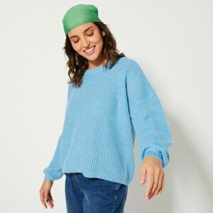 Blancheporte Jednobarevný pulovr s lodičkovým výstřihem a dlouhými rukávy modrá 52