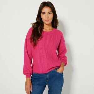 Blancheporte Jednobarevný pulovr s lodičkovým výstřihem a dlouhými rukávy růžová 50