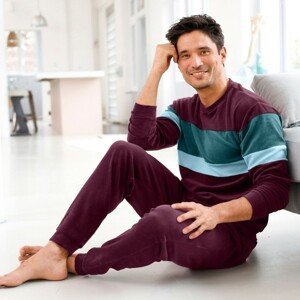 Blancheporte Velurové tříbarevné pyžamo bordó 107/116 (XL)