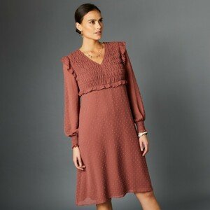 Blancheporte Rozšířené šaty s výšivkou a žabičkováním růžové dřevo 46