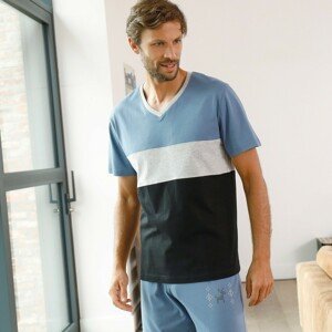 Blancheporte Pyžamové tričko se středovými pruhy a krátkými rukávy modrá/černá 107/116(XL)
