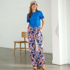 Blancheporte Široké kalhoty s potiskem květů nám.modrá/oranžová 36