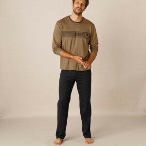 Blancheporte Pyžamo s kalhotami a dlouhým rukávem čokoládová/černá 117/126 (XXL)