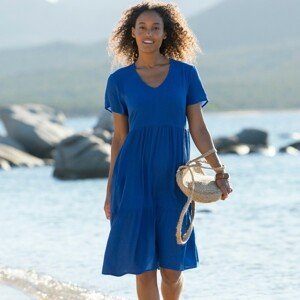 Blancheporte Krátké jednobarevné šaty s výstřihem do "V" tmavě modrá 38