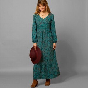 Blancheporte Dlouhé šaty s volánovým spodním lemem smaragdová 36