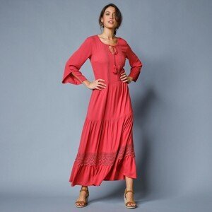 Blancheporte Dlouhé jednobarevné šaty s 3/4 rukávy růžové dřevo 38