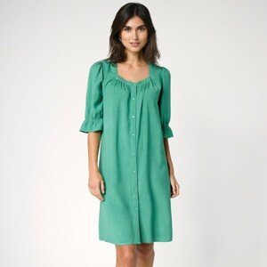 Blancheporte Jednobarevné rozšířené šaty na knoflíky zelená 36