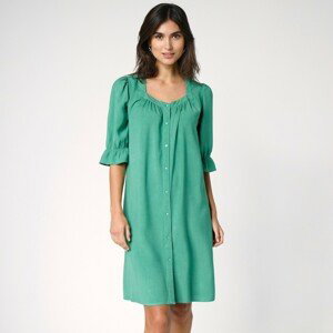 Blancheporte Jednobarevné rozšířené šaty na knoflíky zelená 54
