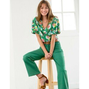 Blancheporte Široké plátěné kalhoty zelená 48