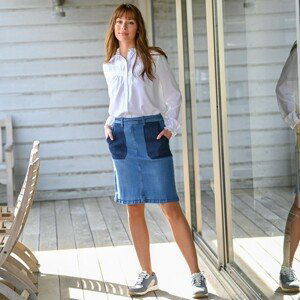 Blancheporte Rozšířená džínová sukně s kontrastními kapsami modrá 38