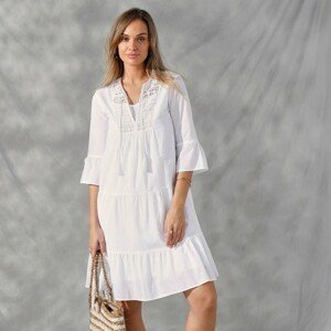 Blancheporte Krátké šaty s volány a macramé bílá 36