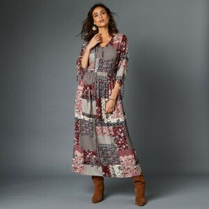 Blancheporte Dlouhé šaty v patchwork designu růžové dřevo/šedá 40