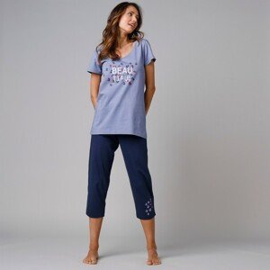 Blancheporte Pyžamové tričko s krátkými rukávy a středovým potiskem "Beautiful" modrá 42/44