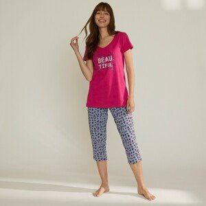 Blancheporte Pyžamové tričko s krátkými rukávy a středovým potiskem "Beautiful" fuchsie 34/36