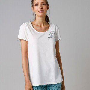 Blancheporte Pyžamové tričko s krátkými rukávy a středovým potiskem květin režná 34/36