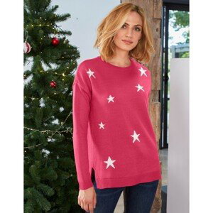 Blancheporte Žakárový pulovr s hvězdičkami malinová/režná 50