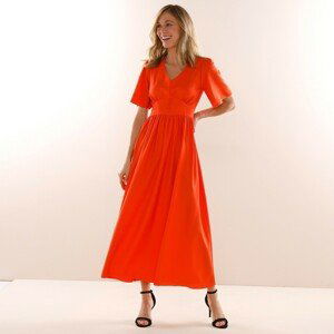 Blancheporte Jednobarevné dlouhé šaty s rozšířenými rukávy oranžová 40