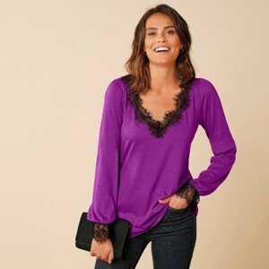Blancheporte Jednobarevné tričko s krajkou purpurová 50