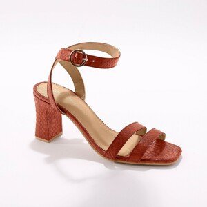 Blancheporte Kožené sandály s dvojitým páskem a potiskem vzorem karamelová 41