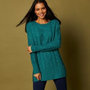 Blancheporte Tunikový pulovr s copánkovým vzorem zelená 38/40