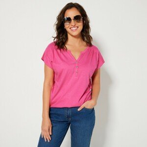Blancheporte Jednobarevné tričko s tuniským výstřihem a krátkými rukávy růžová 46/48