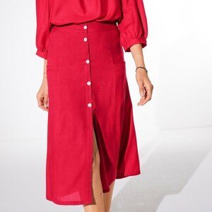 Blancheporte Jednobarevná dlouhá sukně s knoflíky červená 50