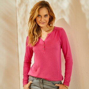 Blancheporte Jednobarevné tričko s tuniským výstřihem a dlouhými rukávy růžová 52