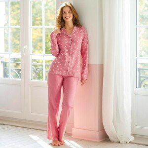 Blancheporte Bavlněné pyžamo s kostýmkovým límečkem, potisk růžová/bílá 42/44