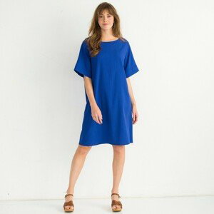Blancheporte Rovné jednobarevné šaty se strukturou modrá 52