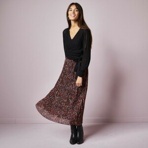 Blancheporte Dlouhá sukně s potiskem, plisovaný voál černá/růžová 34/36