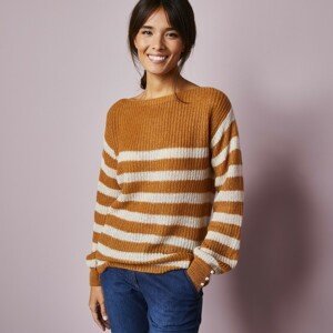 Blancheporte Pruhovaný pulovr s lodičkovým výstřihem karamelová/režná 50