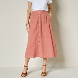 Blancheporte Polodlouhá rozšířená sukně na knoflíky, bavlněná gázovina růžové dřevo 42