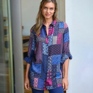 Blancheporte Košile s patchwork vzorem indigo/purpurová 46