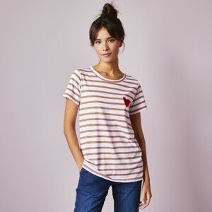 Blancheporte Pruhované tričko s výšivkou srdce, barvená vlákna režná/karamelová 34/36