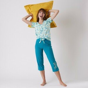 Blancheporte Pyžamové tričko s krátkými rukávy a potiskem květin bledě modrá 42/44