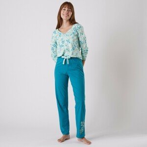Blancheporte Pyžamové tričko s dlouhými rukávy a potiskem Floral bledě modrá 50