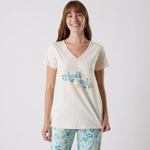 Blancheporte Pyžamové tričko s krátkými rukávy a potiskem "Jardin secret" režná 42/44