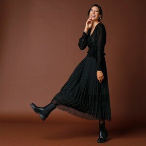 Blancheporte Polodlouhá plisovaná sukně, krajkový lem černá 36