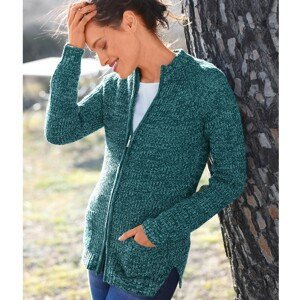 Blancheporte Vlněný svetr na zip, anglický úplet zelený melír 50